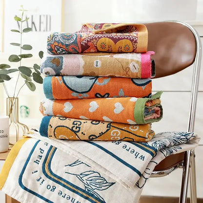 Romantic beige & black floral cotton bath towel bathroom decor