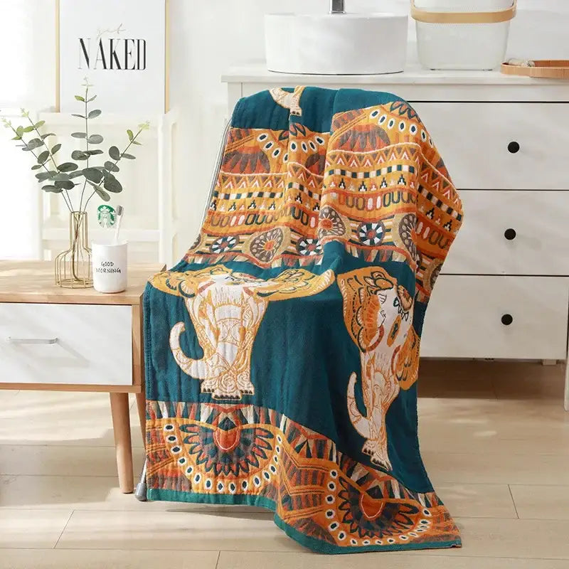 Romantic beige & black floral cotton bath towel bathroom decor
