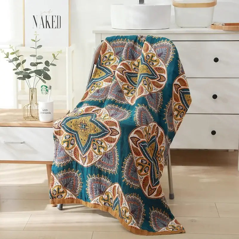Romantic beige & black floral cotton bath towel bathroom decor