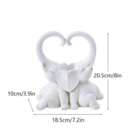 Romantic elephant couple resin candlestick living room heart decor