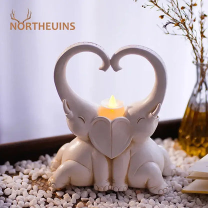 Romantic elephant couple resin candlestick living room heart decor
