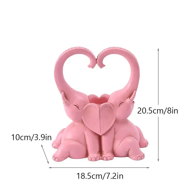 Romantic elephant couple resin candlestick living room heart decor