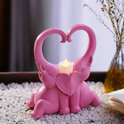 Romantic elephant couple resin candlestick living room heart decor