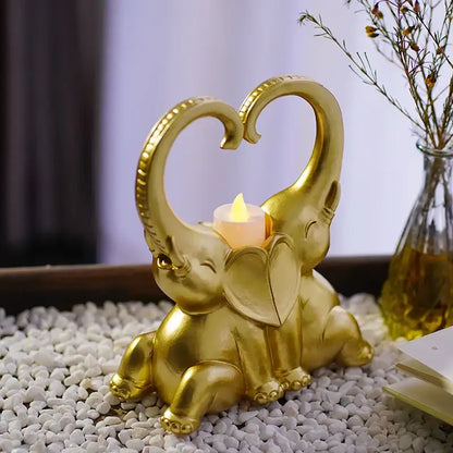 Romantic elephant couple resin candlestick living room heart decor