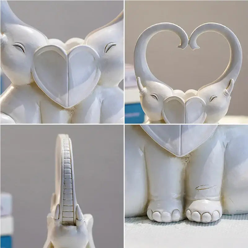 Romantic elephant couple resin candlestick living room heart decor