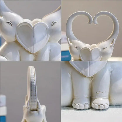 Romantic elephant couple resin candlestick living room heart decor