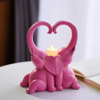 Romantic elephant couple resin candlestick living room heart decor