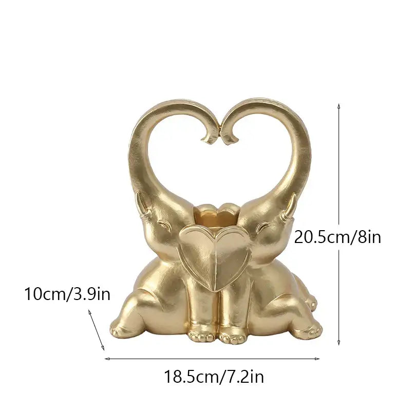 Romantic elephant couple resin candlestick living room heart decor