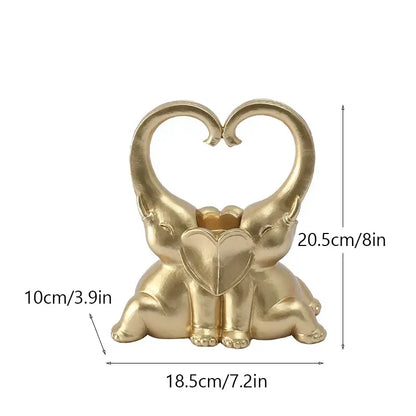 Romantic elephant couple resin candlestick living room heart decor