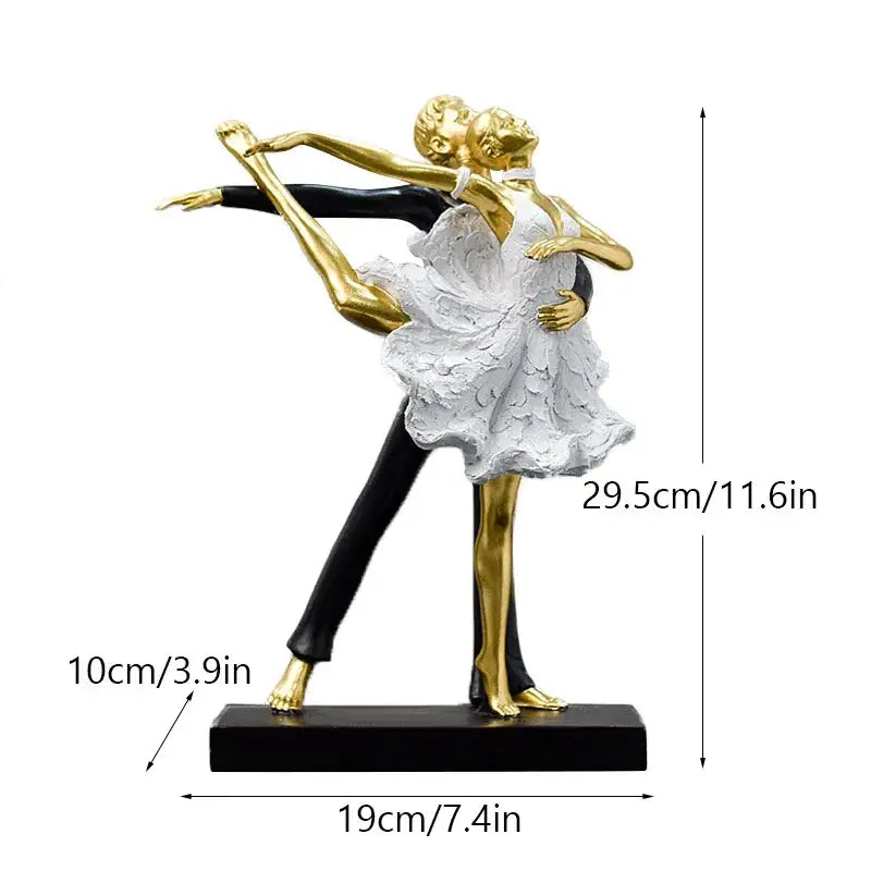 Romantic gold & black dancing couple sculpture living room figurine