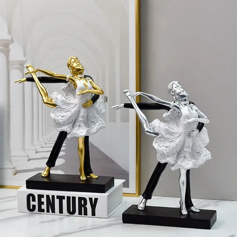 Romantic gold & black dancing couple sculpture living room figurine