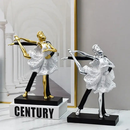 Romantic gold & black dancing couple sculpture living room figurine