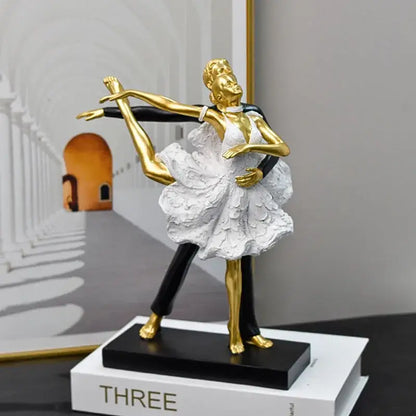 Romantic gold & black dancing couple sculpture living room figurine