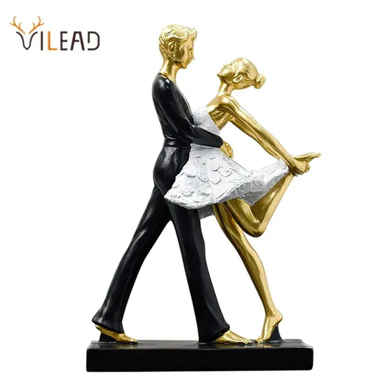 Romantic gold & black dancing couple sculpture living room figurine