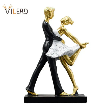 Romantic gold & black dancing couple sculpture living room figurine