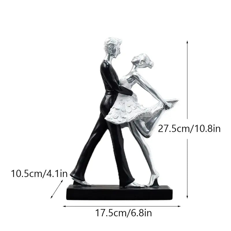 Romantic gold & black dancing couple sculpture living room figurine