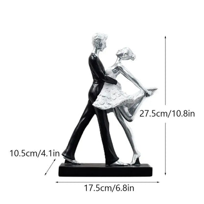 Romantic gold & black dancing couple sculpture living room figurine