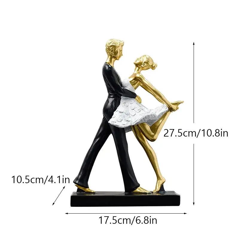 Romantic gold & black dancing couple sculpture living room figurine