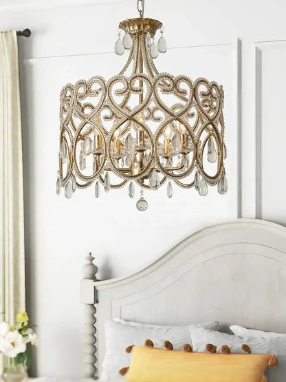 Romantic gold crystal heart ceiling light bedroom chandelier