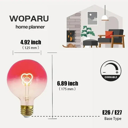 Romantic gradient pink led filament heart light bulb bedroom lamp