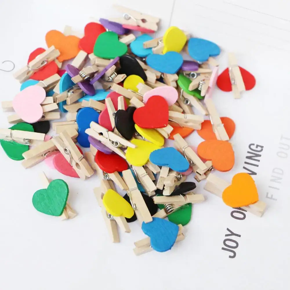 Romantic heart shape wood clips multi color bedroom decor