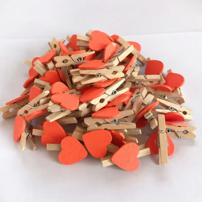 Romantic heart shape wood clips multi color bedroom decor