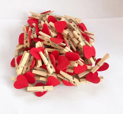 Romantic heart shape wood clips multi color bedroom decor