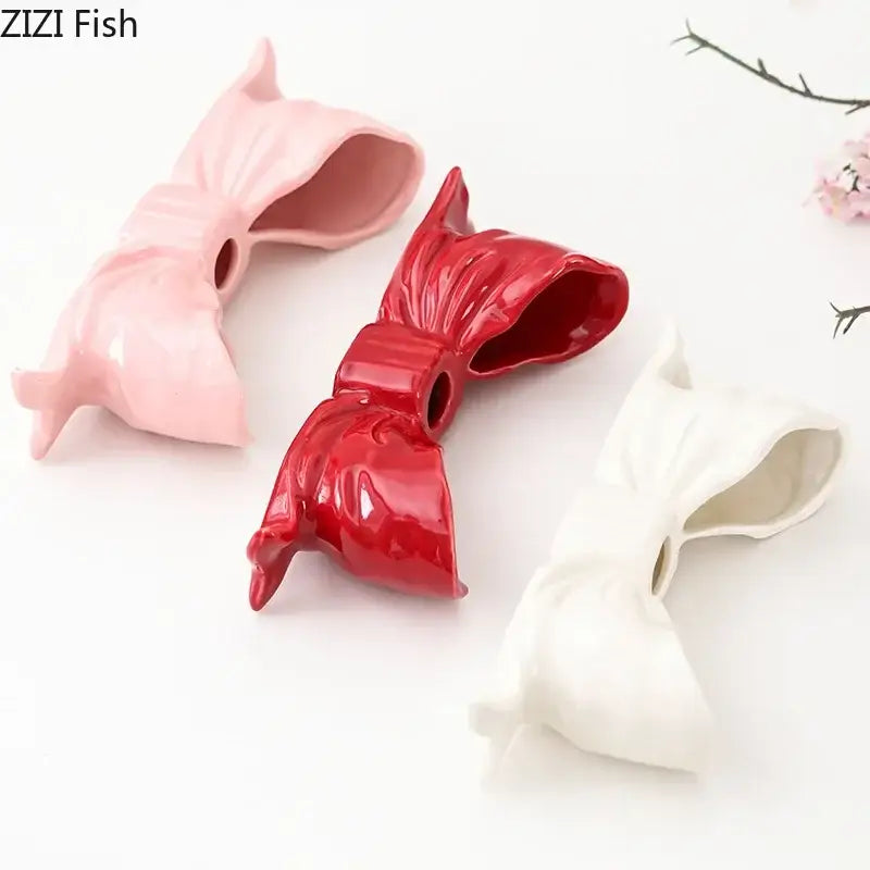 Romantic pink bowknot ceramic candle holder dining room aesthetic decor