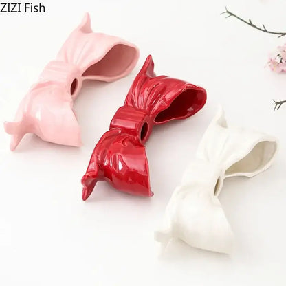 Romantic pink bowknot ceramic candle holder dining room aesthetic decor