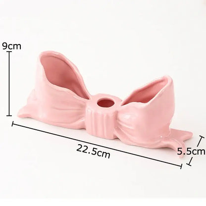 Romantic pink bowknot ceramic candle holder dining room aesthetic decor