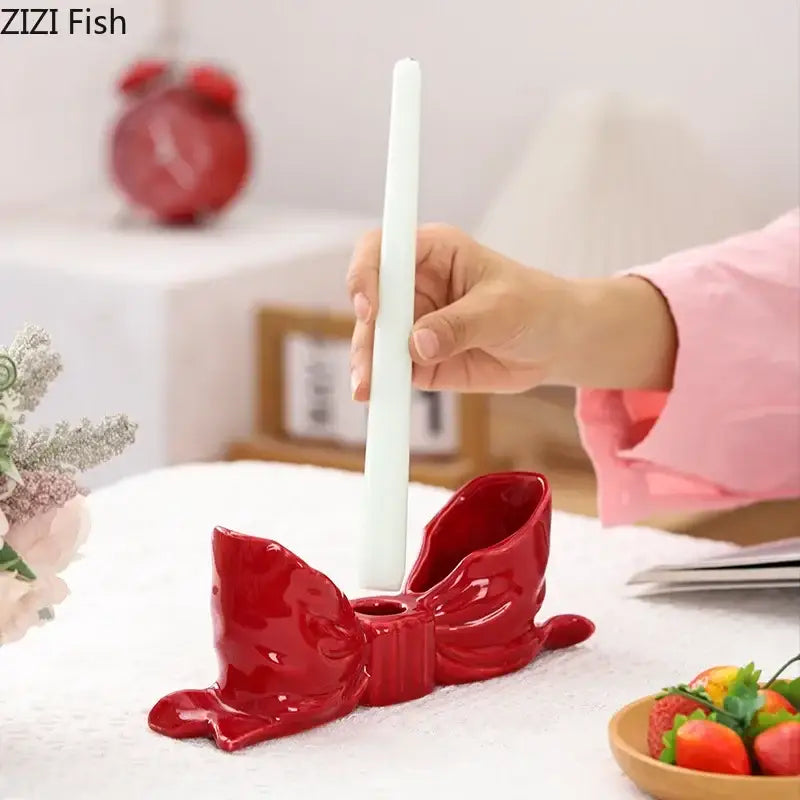 Romantic pink bowknot ceramic candle holder dining room aesthetic decor