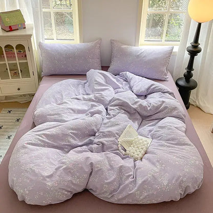 Romantic pink cotton flower print bedding set bedroom comforter
