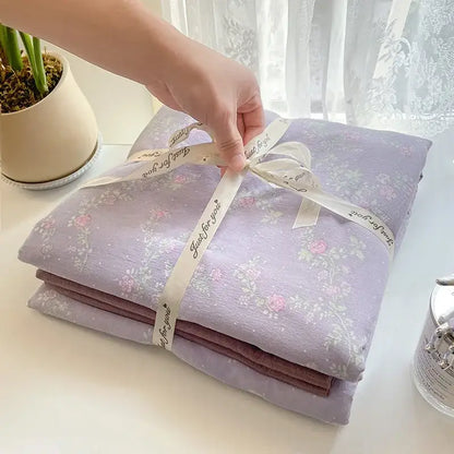Romantic pink cotton flower print bedding set bedroom comforter