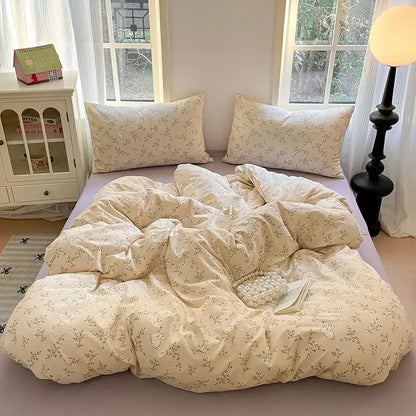 Romantic pink cotton flower print bedding set bedroom comforter