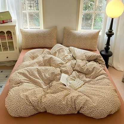 Romantic pink cotton flower print bedding set bedroom comforter