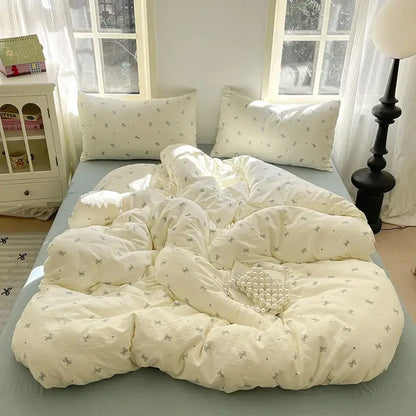 Romantic pink cotton flower print bedding set bedroom comforter