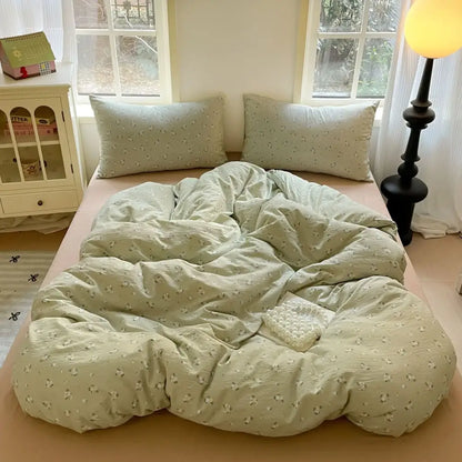 Romantic pink cotton flower print bedding set bedroom comforter