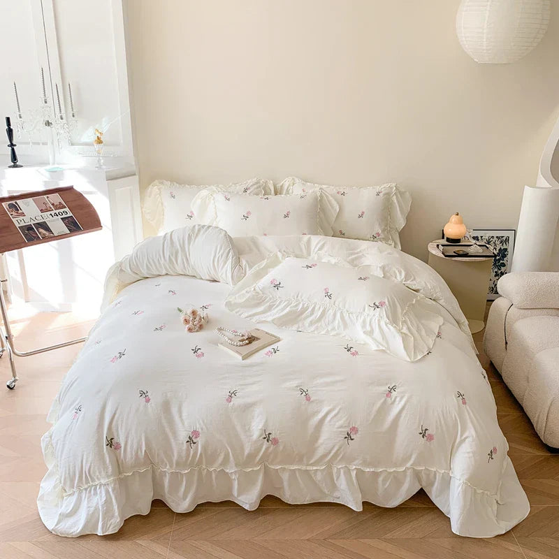 DecorBites™ Rose Embroidered Duvet Cover Set, Princess Style