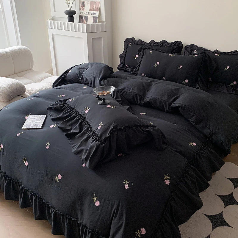 DecorBites™ Rose Embroidered Duvet Cover Set, Princess Style