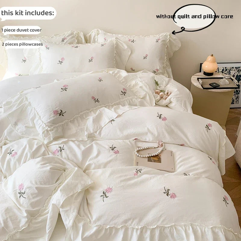 DecorBites™ Rose Embroidered Duvet Cover Set, Princess Style
