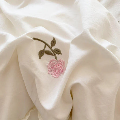 DecorBites™ Rose Embroidered Duvet Cover Set, Princess Style