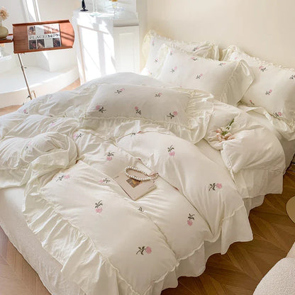 DecorBites™ Rose Embroidered Duvet Cover Set, Princess Style