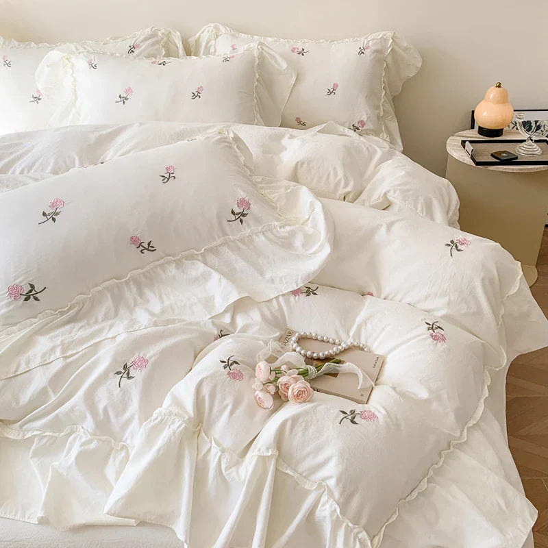 DecorBites™ Rose Embroidered Duvet Cover Set, Princess Style