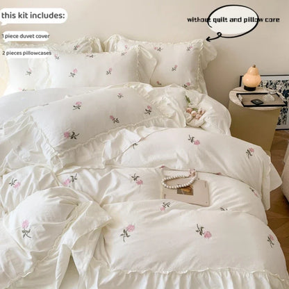 DecorBites™ Rose Embroidered Duvet Cover Set, Princess Style
