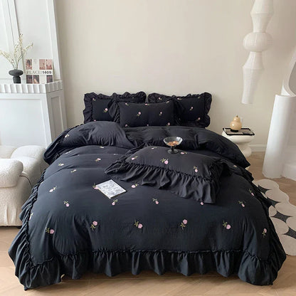 DecorBites™ Rose Embroidered Duvet Set - Princess Style