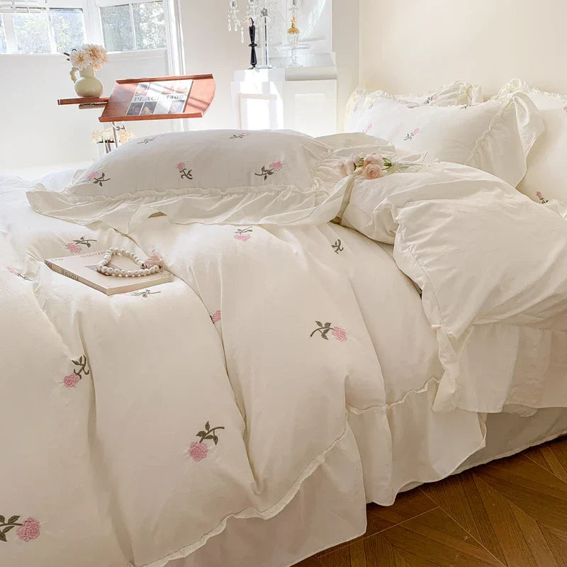 DecorBites™ Rose Embroidered Duvet Set - Princess Style