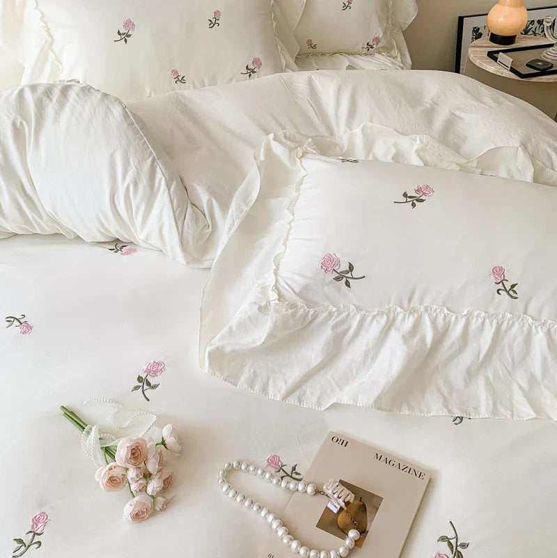 DecorBites™ Rose Embroidered Duvet Set - Princess Style