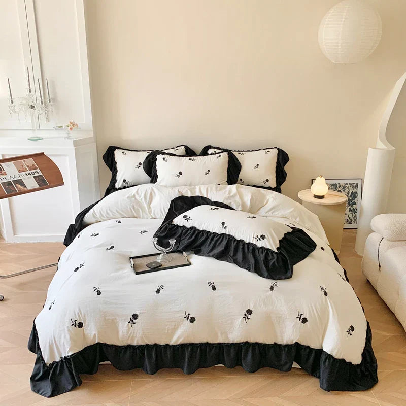 DecorBites™ Rose Embroidered Duvet Set - Princess Style