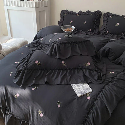 DecorBites™ Rose Embroidered Duvet Set - Princess Style