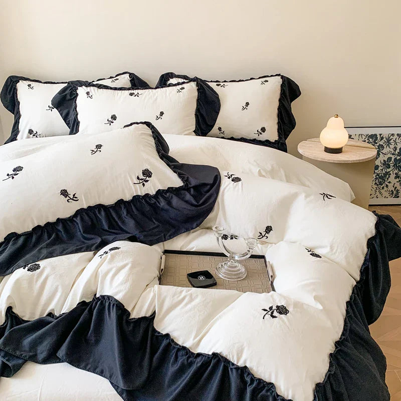 DecorBites™ Rose Embroidered Duvet Set - Princess Style